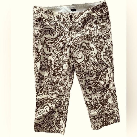 GAP brown/cream paisley print Stretch capri pants, size 10. - Picture 3 of 5